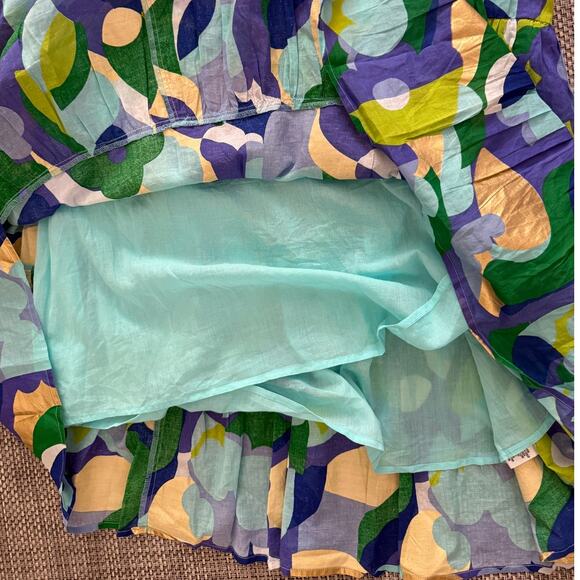 JUDE CONNALLY NWT Monaco Tiered Midi Dress w/Tasseled Cuffs S Blue Purple Gold - Picture 6 of 10